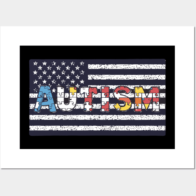 Autism Awareness Flag Shirts, American Flag Autism Dad Mom Wall Art by Shopinno Shirts